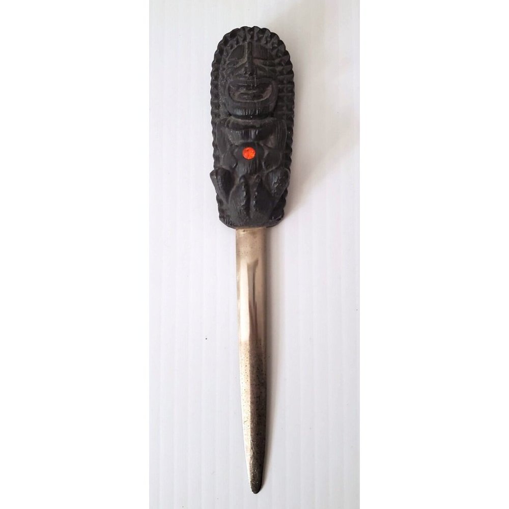 VINTAGE ORIGINAL HAWAII LAVA STONE TIKI GOD LETTER OPENER